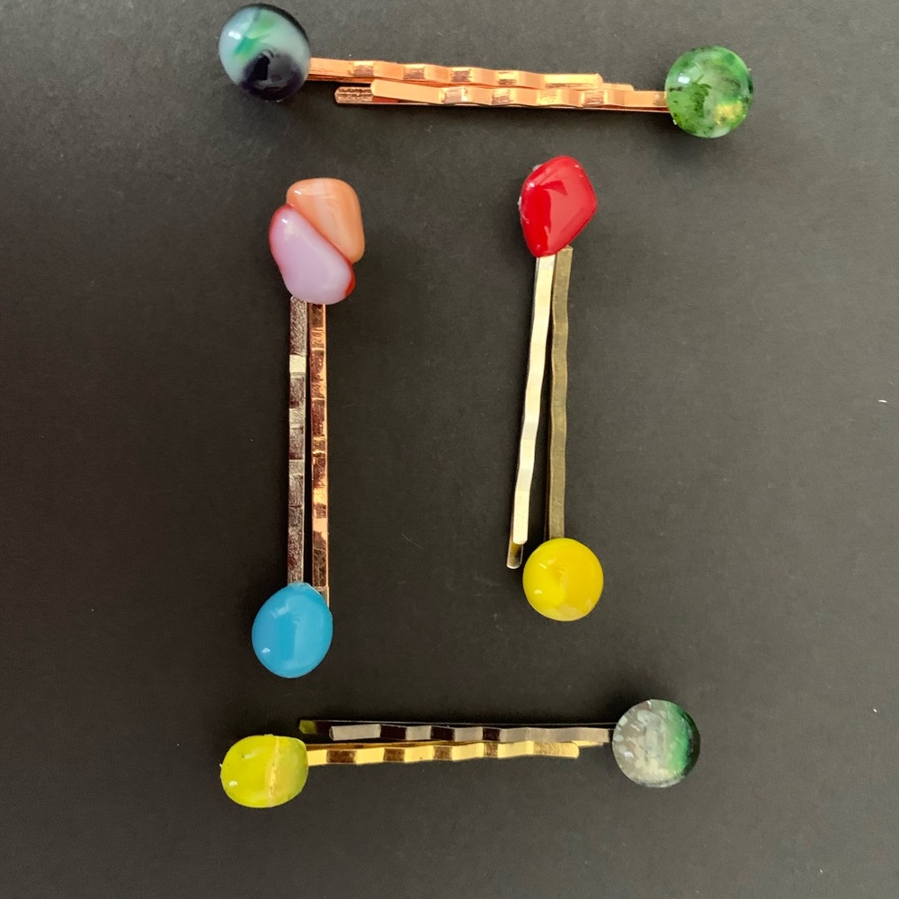 8 Unique Handblown Glass Puddles Bobby Pins